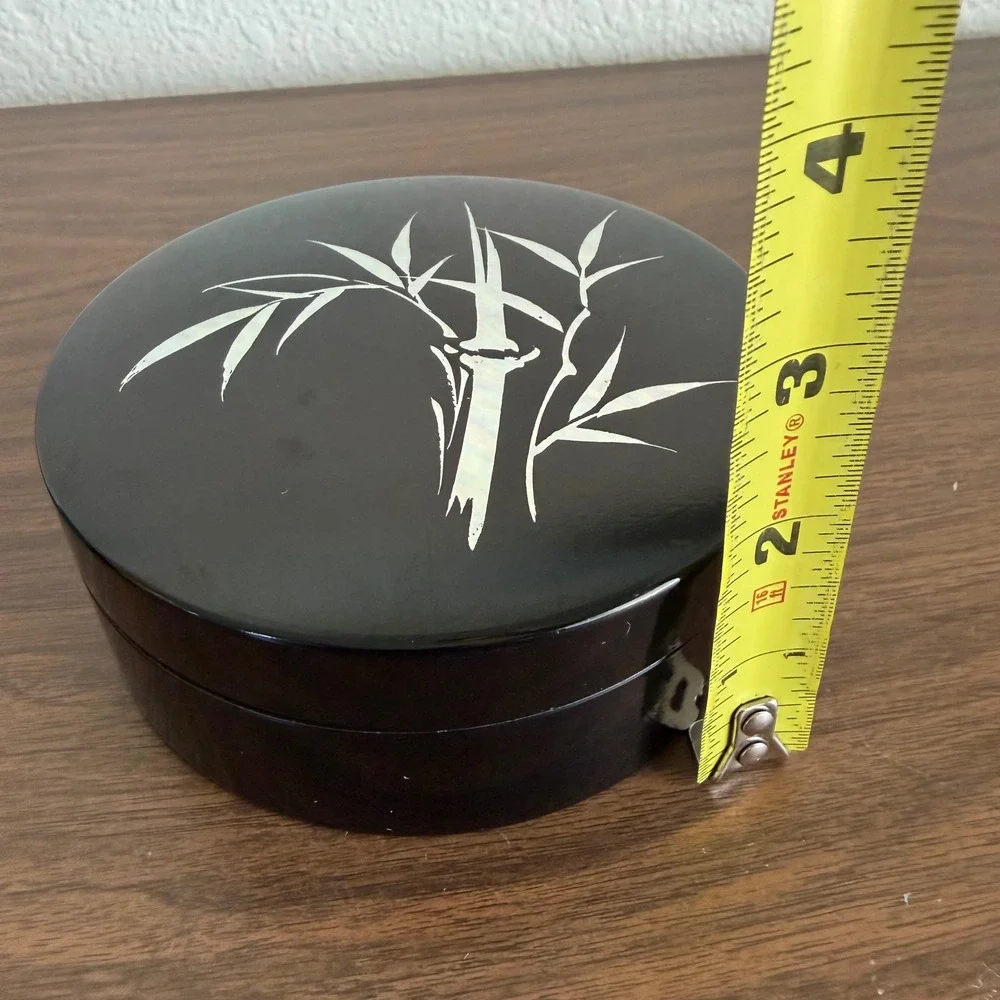 Vintage Otagiri Japan Lacquerware Coaster Set Mother of Pearl Bamboo Inlay 6pc